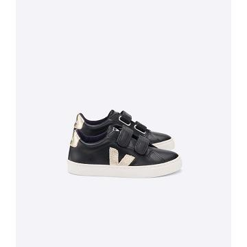 Black/Gold Kids' Veja ESPLAR LEATHER Sneakers | AU 812UZG